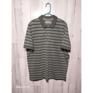 Eddie Bauer Men's Shirt TXL Green Gray Stripe Short Sleeve Polo